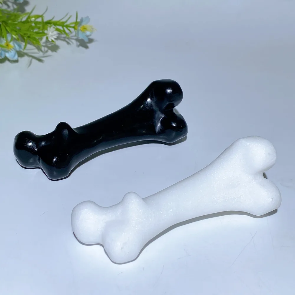 4.0" White Jade BlackObsidian Bones Carving Crystal Healing Bulk Wholesale