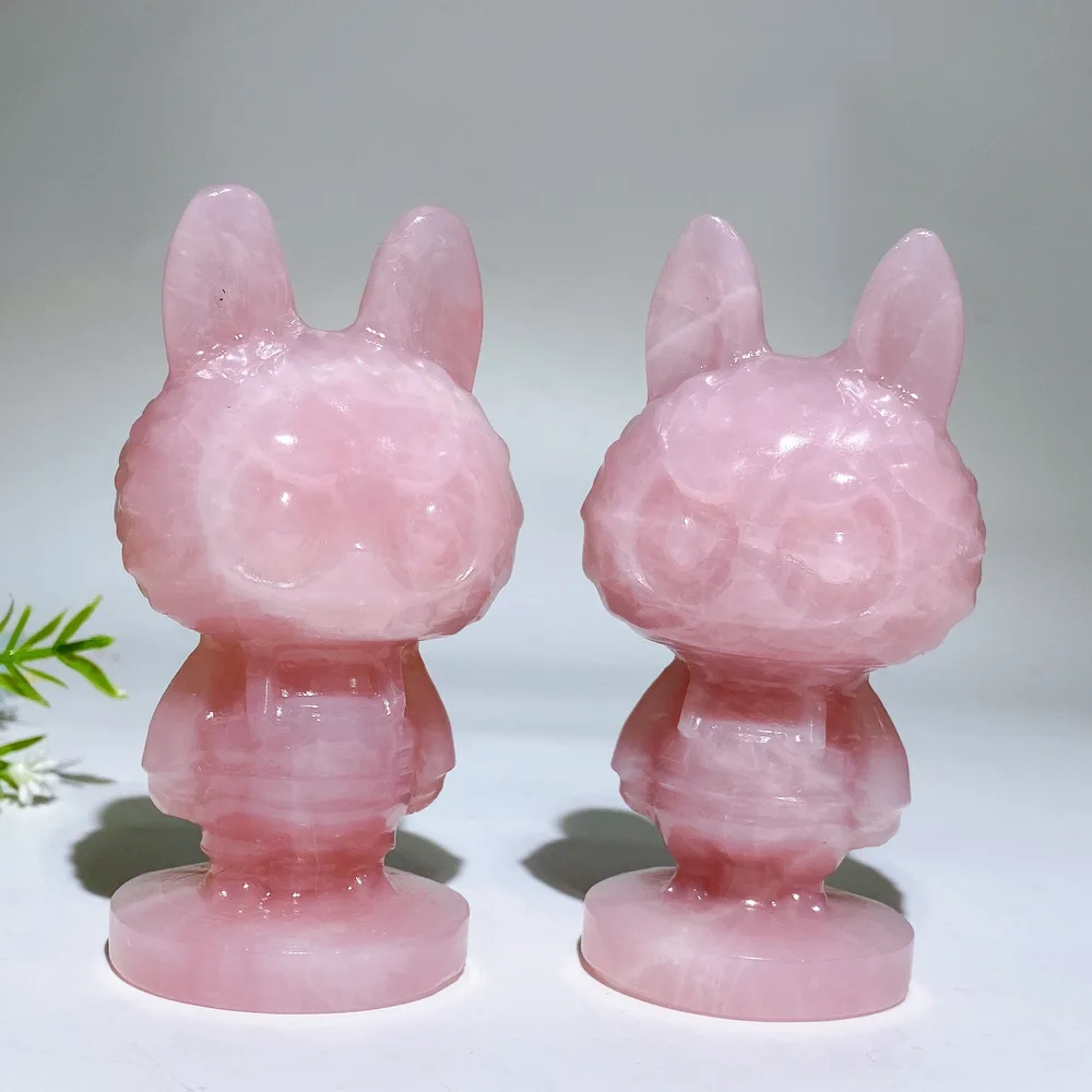 4.1" Rose Quartz Labubu Carving Crystal Healing Bulk Wholesale