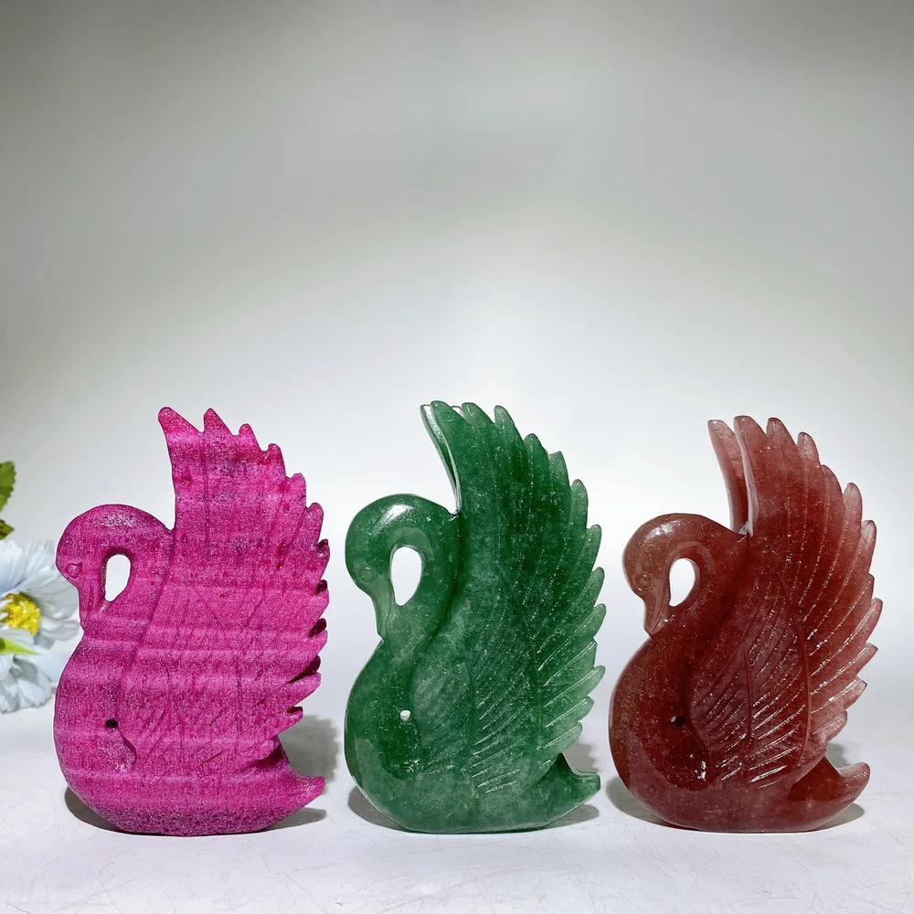 4.5" Crystal Strawberry Quartz Honeycomb Calcite Swan Carving Crystal Healing Bulk Wholesale