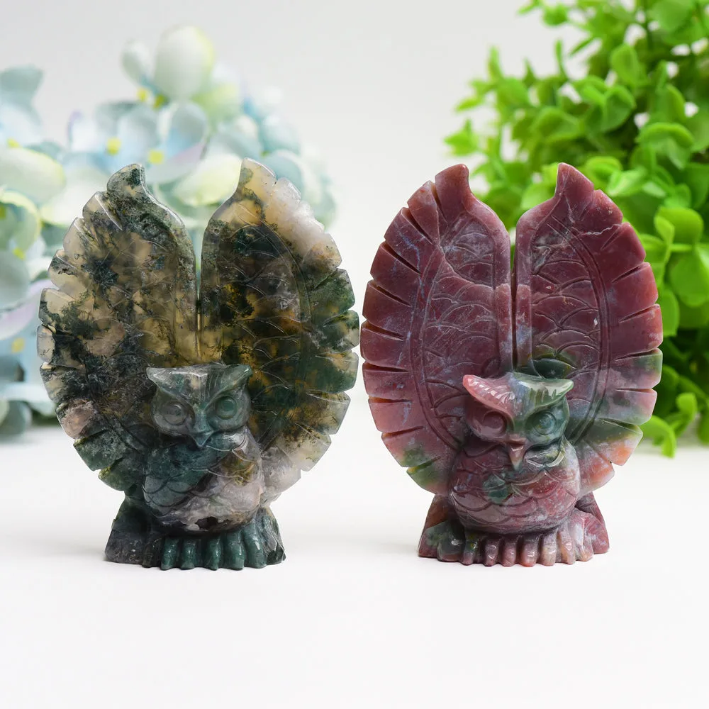 4.5" Ocean Jasper Moss Agate Owl Crystal Carving Bulk Wholesale