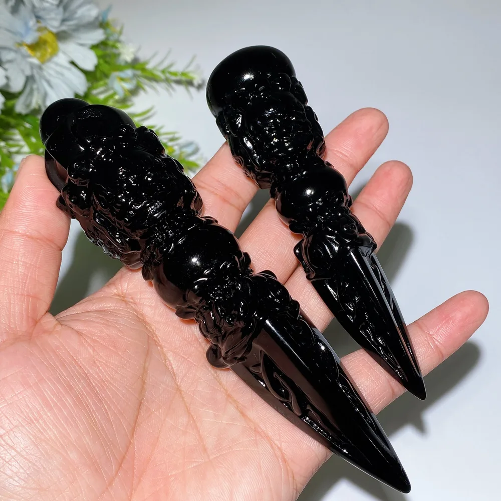 4.6"-5.9" Black Obsidian Vajra Carving Crystal Healing Bulk Wholesale