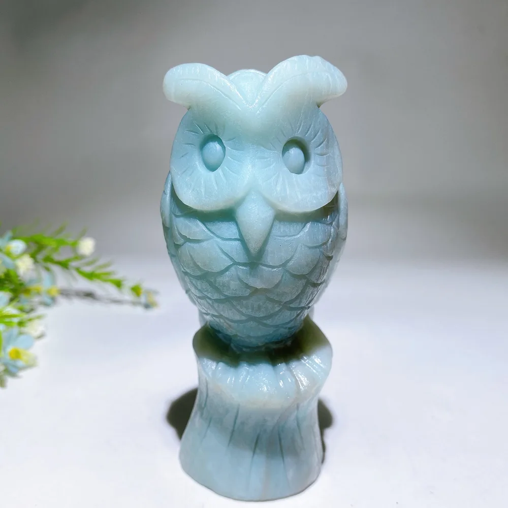 4.6" Sky Blue Owl Carving Crystal Healing Bulk Wholesale