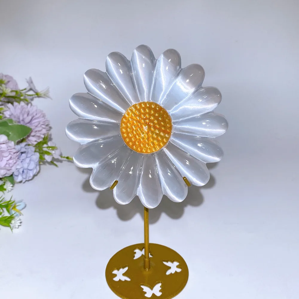4.7" Selenite Flower Carving with Stand Crystal Healing Bulk Wholesale