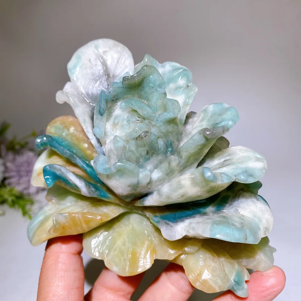 4.9" Unique Caribbean Calcite Peony Carving Crystal Healing Bulk Wholesale