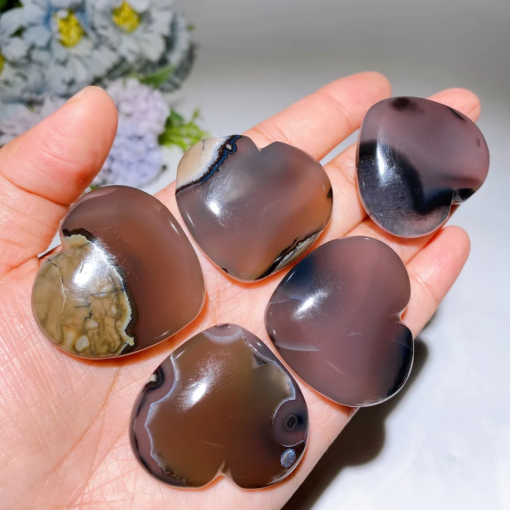 4cm UV Reactive Volcanic Agate Heart Carving Crystal Healing Bulk Wholesale