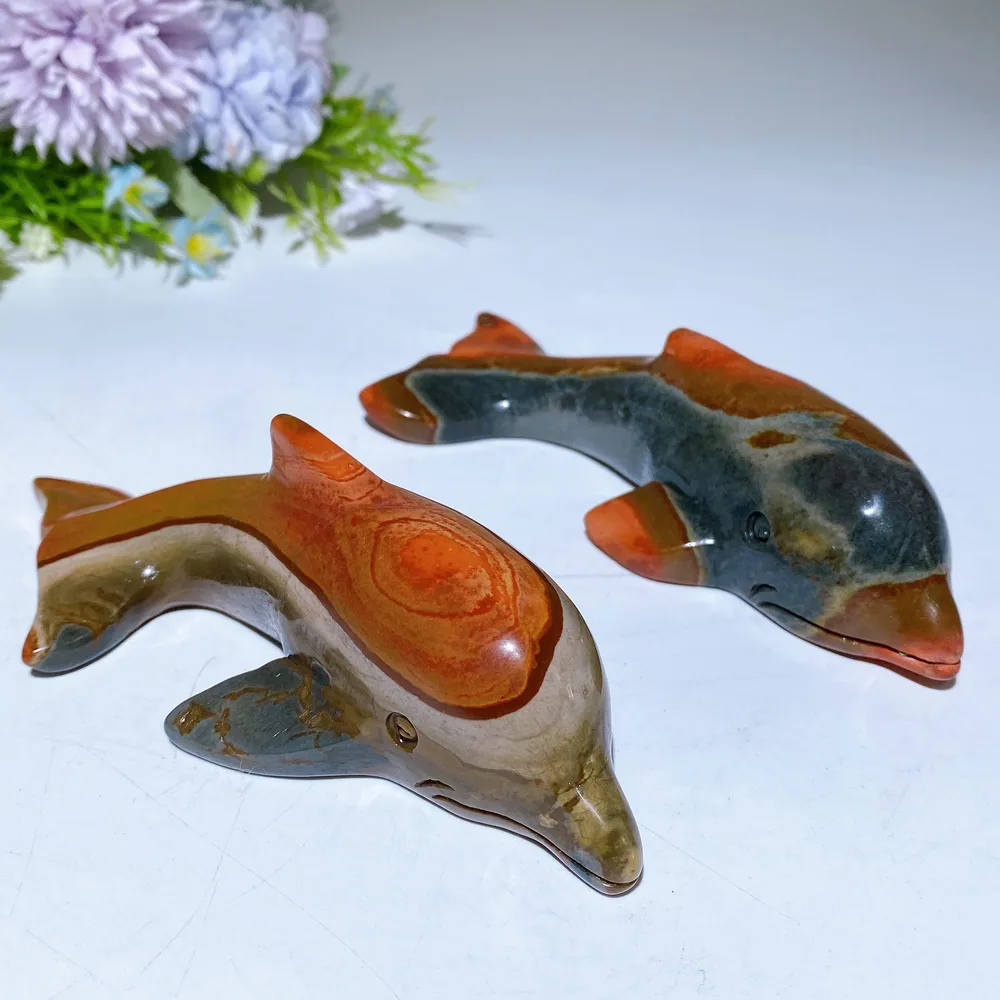 5.0"-6.0" Polychrome Dolphin Carving Crystal Healing Bulk Wholesale