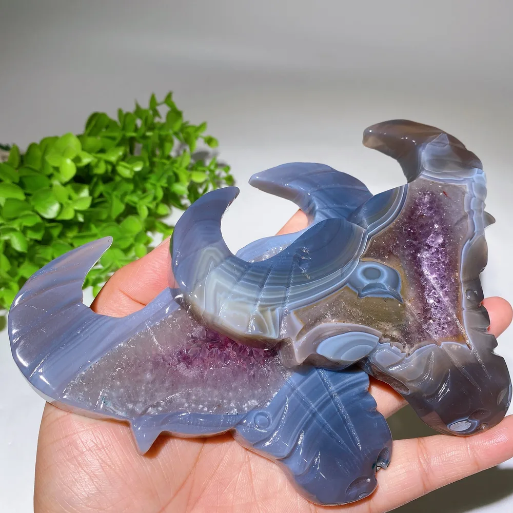 5.4" Druzy Amethyst Bull Head Crystal Carvings Crystal Healing Bulk Wholesale