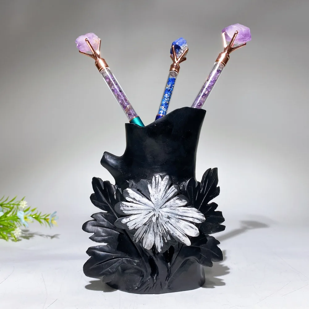 5.7" Chrysanthemum Pen Holder Carving Crystal Healing Bulk Wholesale
