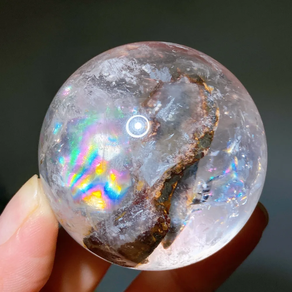 50mm Unique Strong Rainbow with Inclusion Quartz Sphere Crystal Healing Bulk Wholesale