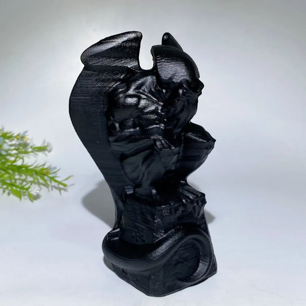 6.1" Black Obsidian Cthulhu Carving Crystal Healing Bulk Wholesale