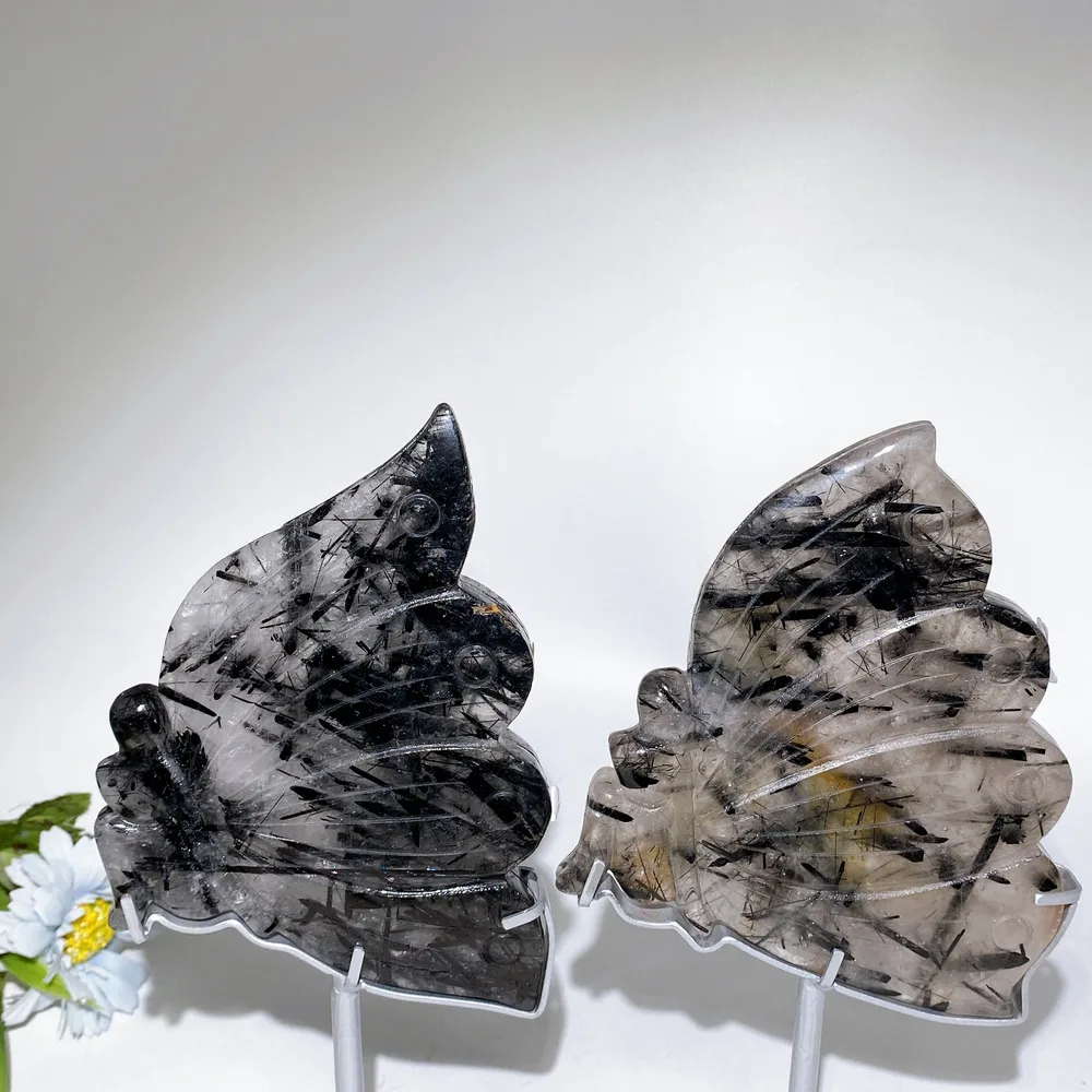 6.2" Black Tourmaline in Quartz Butterfly Fairy Carving Crystal Healing Bulk Wholesale