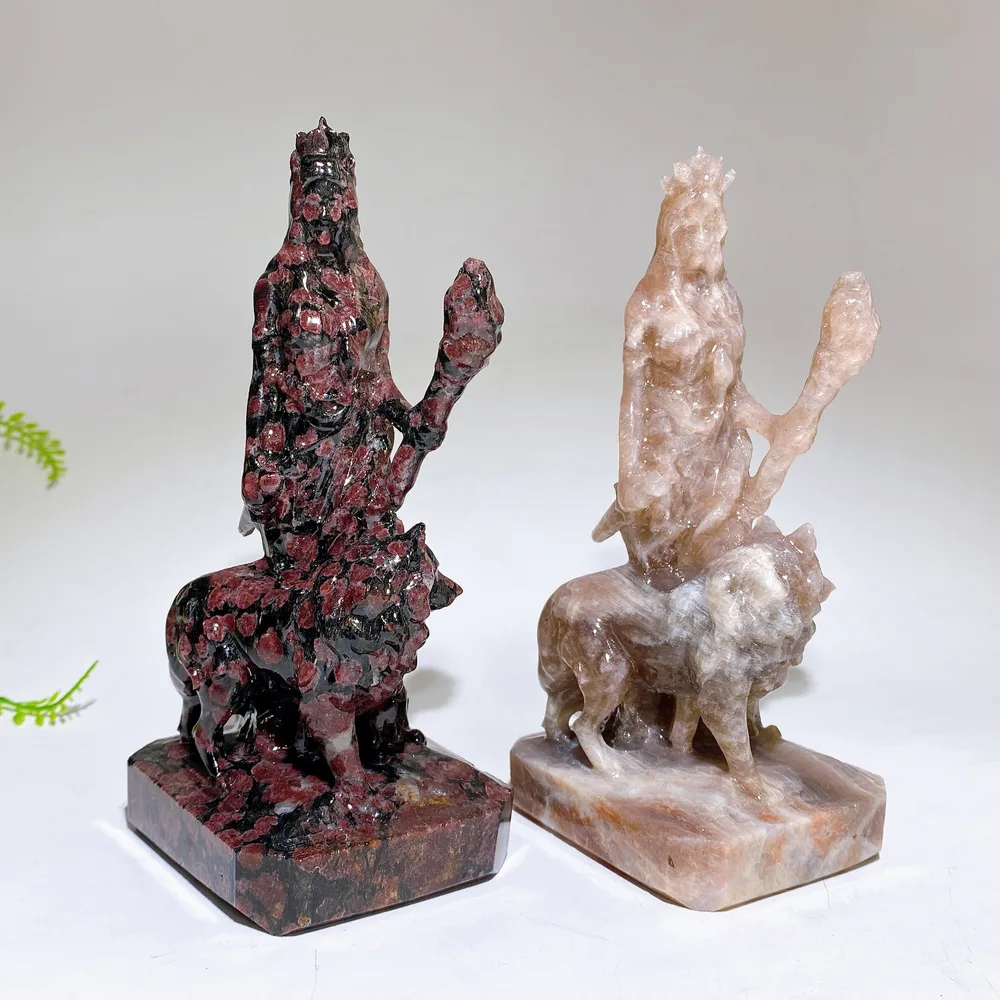 6.2" Natural Crystal Hecate with Wolf Carving Crystal Healing Bulk Wholesale