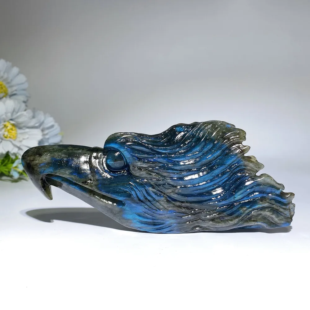 6.2" Unique Labradorite Eagle Head Carving Crystal Healing Bulk Wholesale