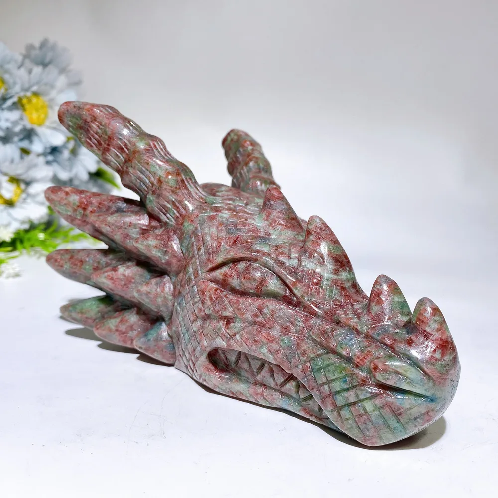 6.2" UV Reactive Ruby In Kyanite Dragon Head Carving Crystal Healing Bulk Wholesale