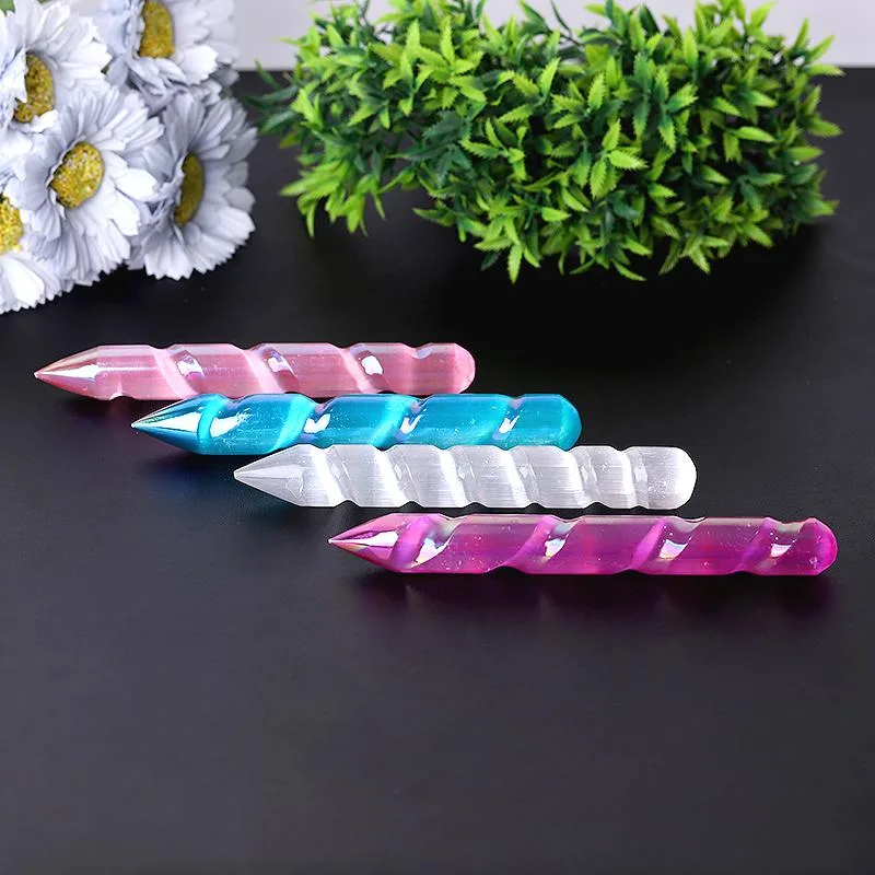 6" Aura Spiral Selenite Wands Bulk Best Crystal Wholesalers