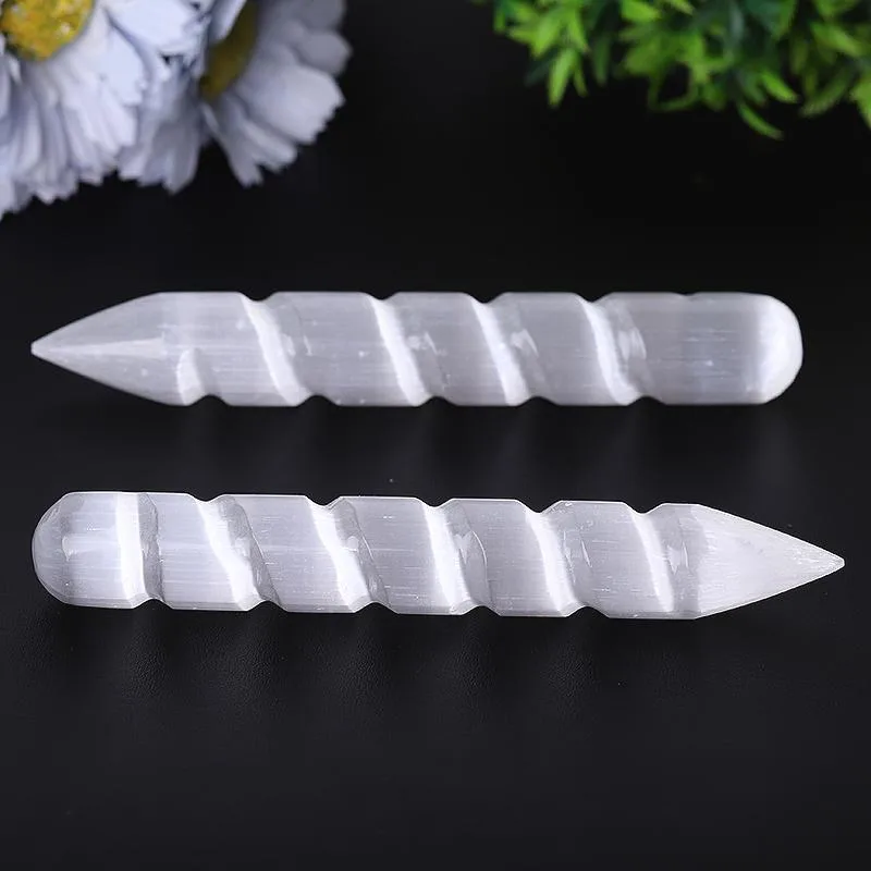 6" Spiral White Selenite Wands Bulk Best Crystal Wholesalers