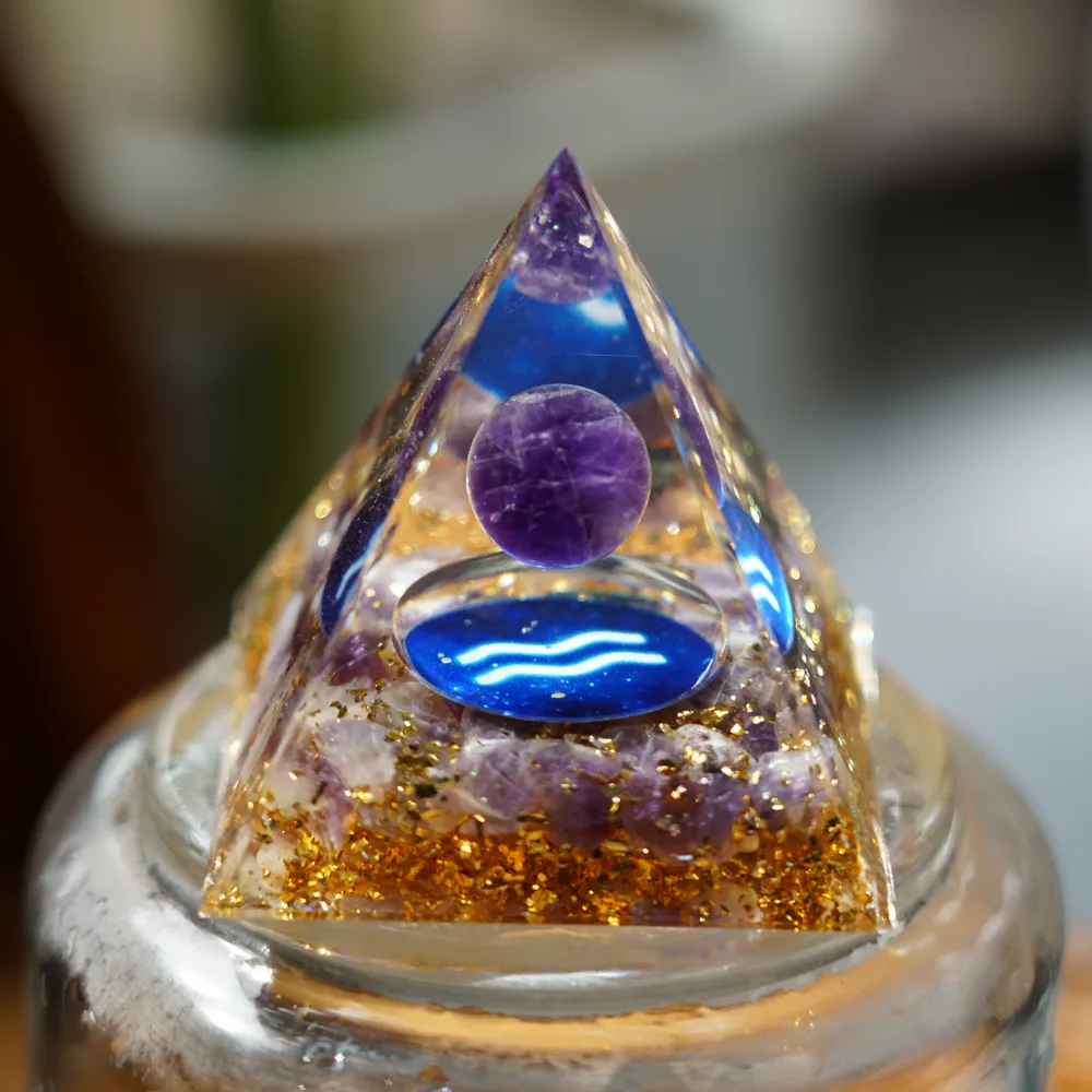 6cm Zodiac Orgone Resin Indused Crystal Chips Pyramid Free Form Bulk Wholesale