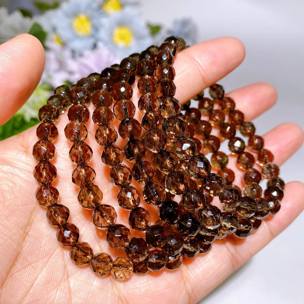 6mm Faceted Smoky Quartz Bracelet Crystal Healing Bulk Wholesale