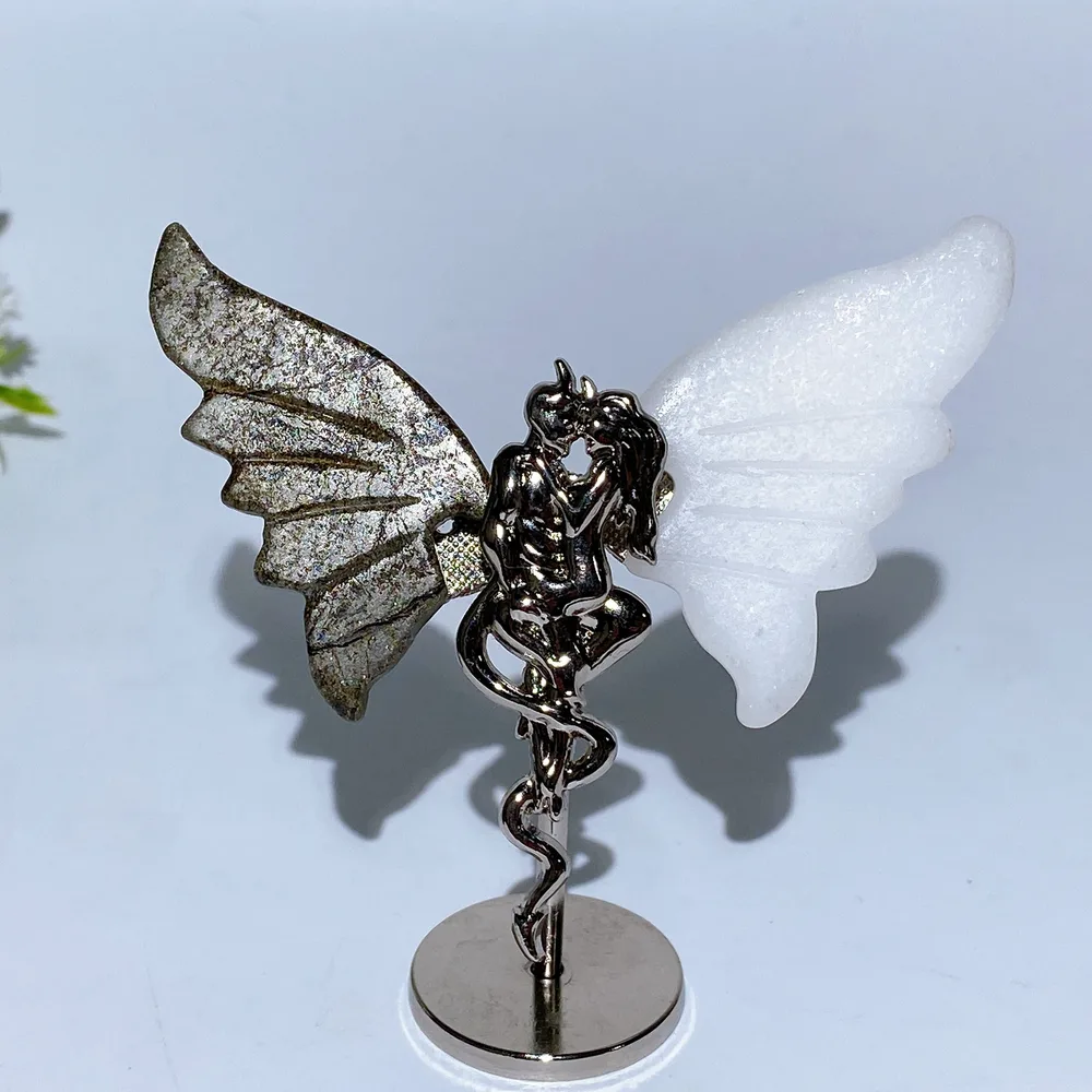 8cm Crystal Devil Couple Wings Carving with Stand Crystal Healing Bulk Wholesale