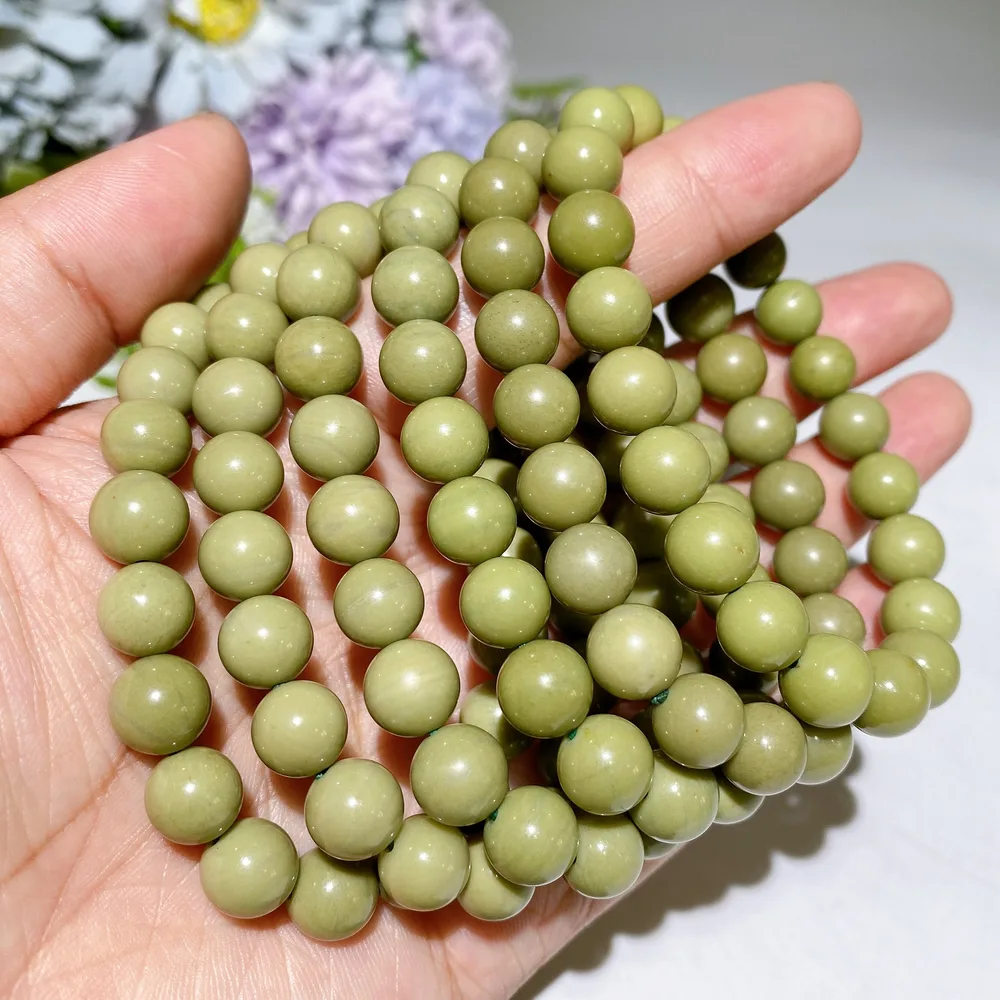 8mm Avocado Green Alashan Agate Bracelet Crystal Healing Bulk Wholesale