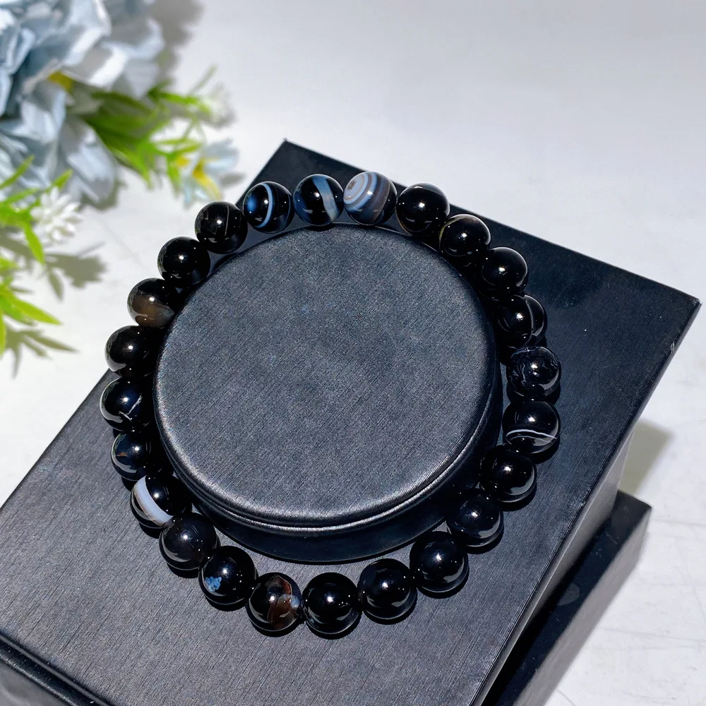 8mm Black Agate Bracelet Crystal Healing Bulk Wholesale