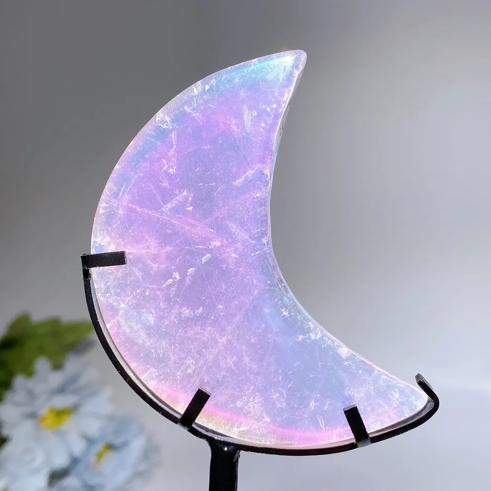 Aura Angel Clear Quartz Moon Carving with Stand Crystal Healing Bulk Wholesale