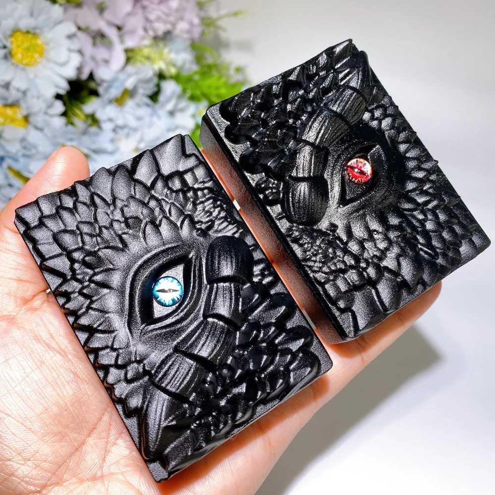 Black Obsidian Dragon Book Carving Crystal Healing Bulk Wholesale