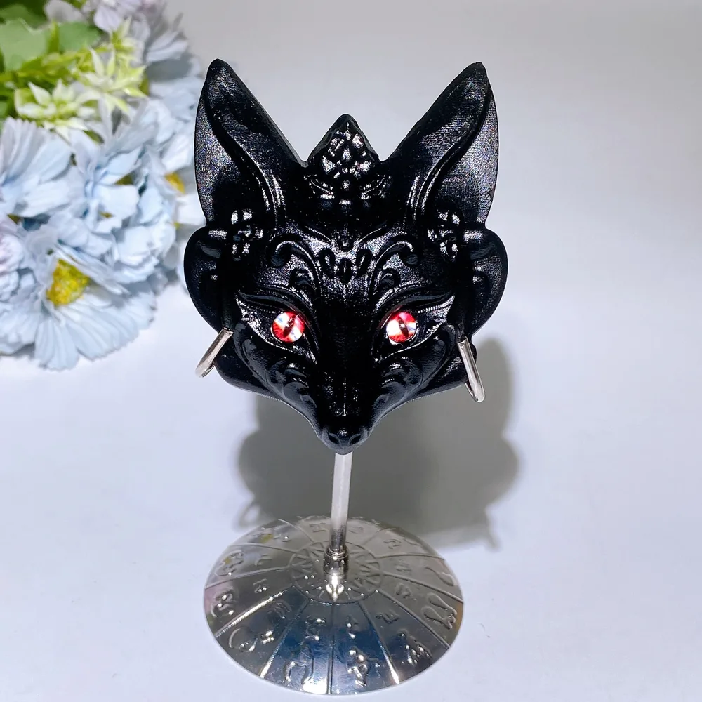 Black Obsidian Fox Head Carving with Stand Crystal Healing Bulk Wholesale