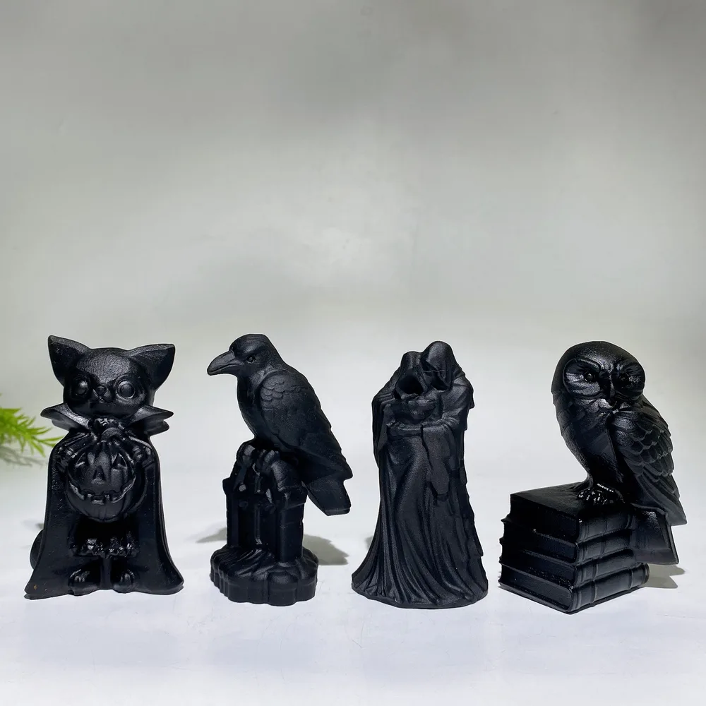 Black Obsidian Raven Owl Ghost Cat Pumpkin Carving 1 Piece Crystal Healing Bulk Wholesale