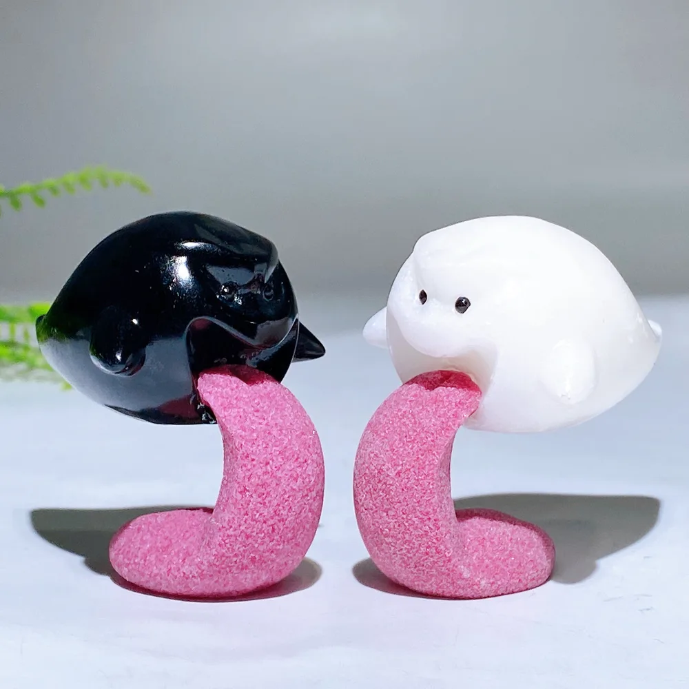 2.3" Black Obsidian White Jade Ghost Carving for Halloween Wholesale