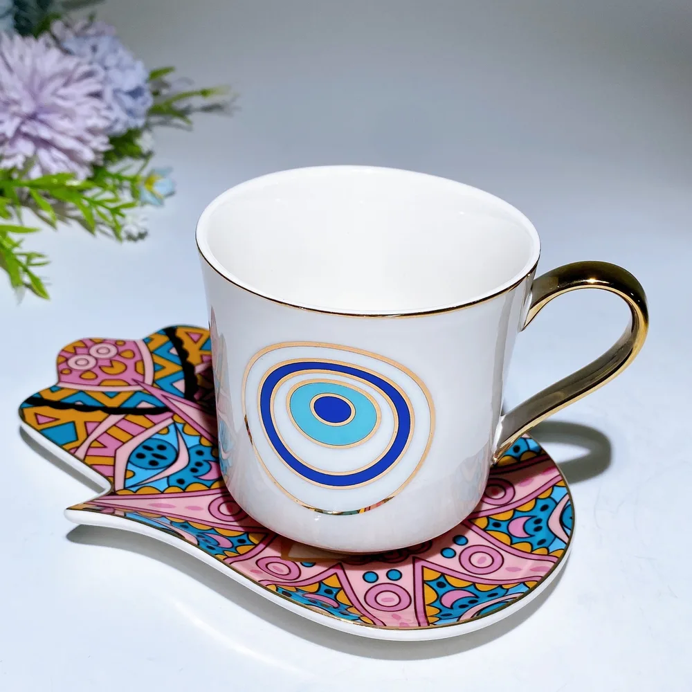 Ceramic Evil Eye Cup & Mat with Gift Box Set Crystal Healing Bulk Wholesale