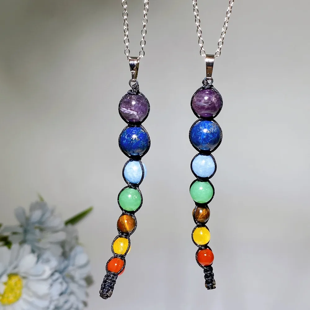 Chakra Neckalce with Silver Color Chain Crystal Healing Bulk Wholesale