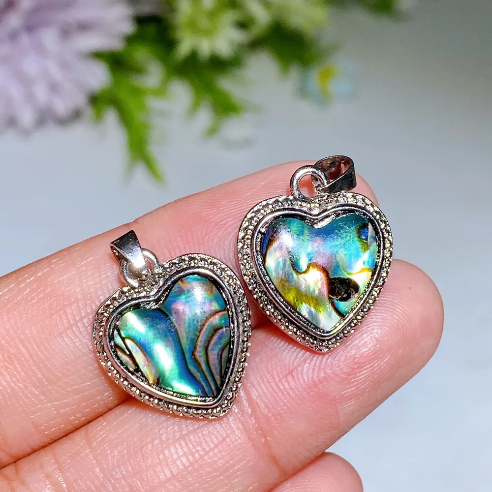 Cooper Silver Plated Abalone Shell Heart Pendant Crystal Healing Bulk Wholesale