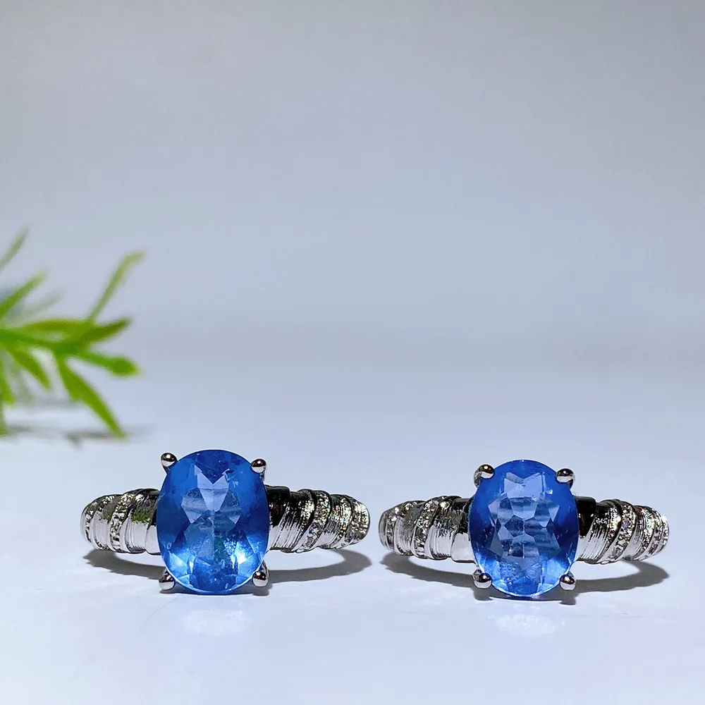 Cooper Silver Plated Blue Fluorite Ring Crystal Healing Bulk Wholesale