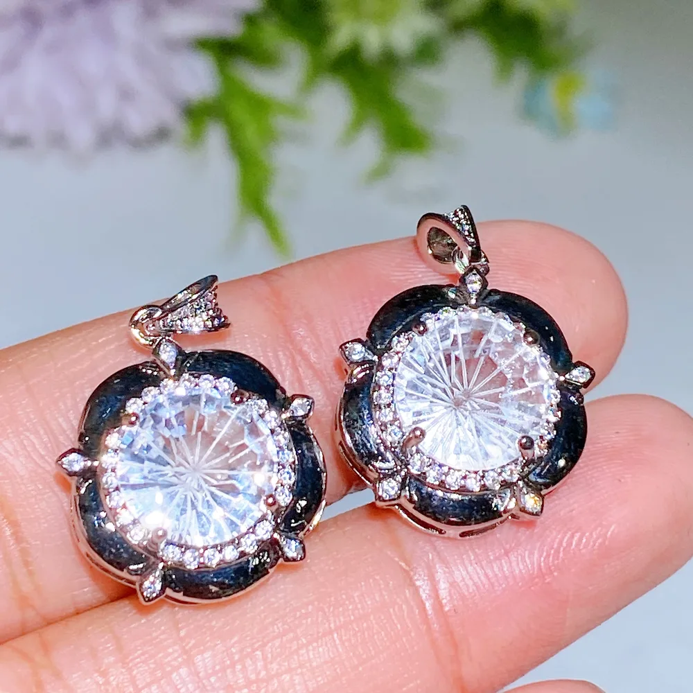 Cooper Silver Plated Faceted Clear Quartz Pendant