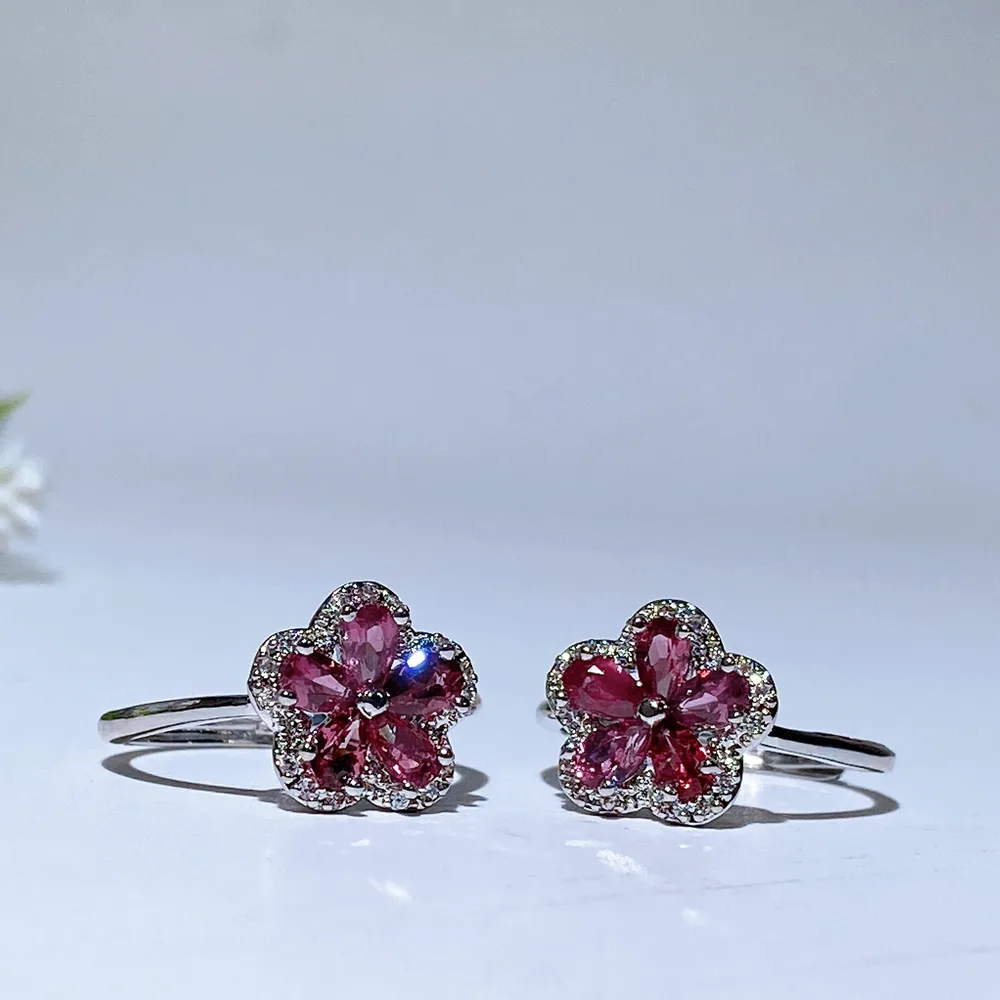 Cooper Silver Plated Garnet Flower Ring Crystal Healing Bulk Wholesale