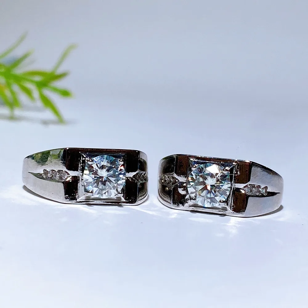 Cooper Silver Plated Moissanite Men Ring