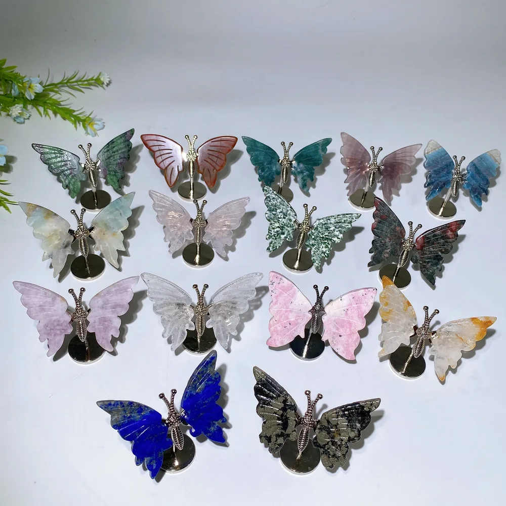 Crystal Butterfly with Fixed Metal Stand Crystal Healing Bulk Wholesale