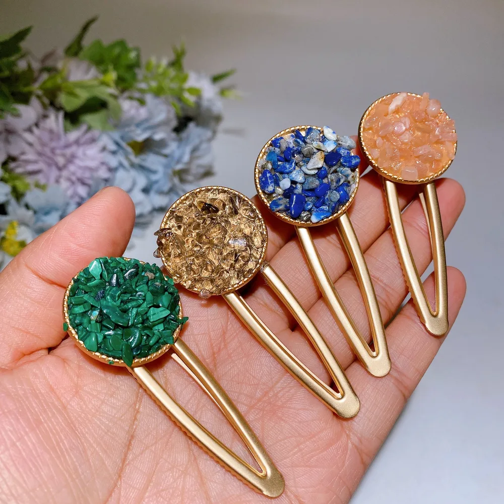 Crystal Chips Round Moon Star Heart Shape Hairpin Crystal Healing Bulk Wholesale