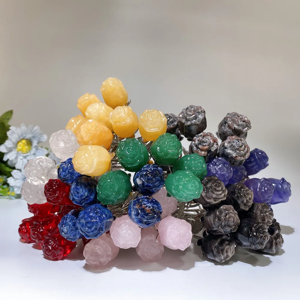 Crystal Flower Carving with Silver Color Metal Stem Crystal Healing Bulk Wholesale