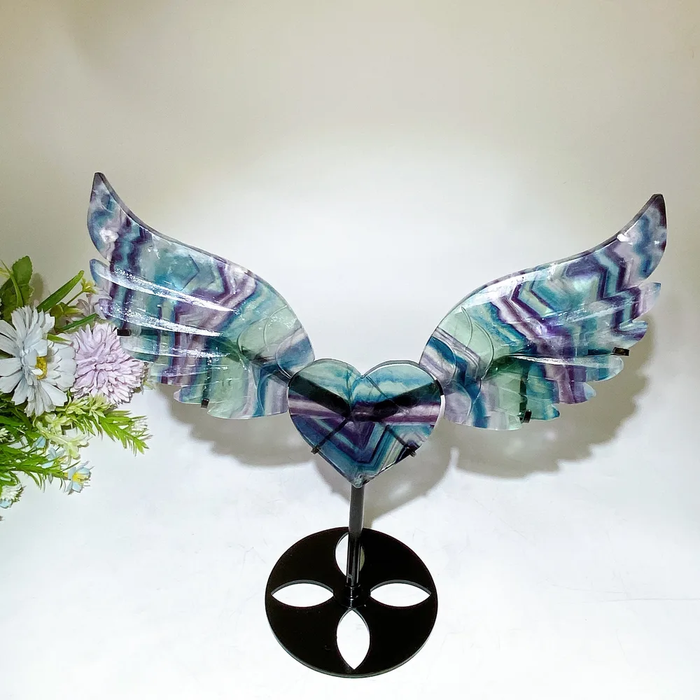 Crystal Heart Wings Carving with Stand Crystal Healing Bulk Wholesale