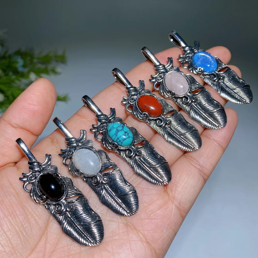 Crystal Metal Feather Pendant Crystal Healing Bulk Wholesale