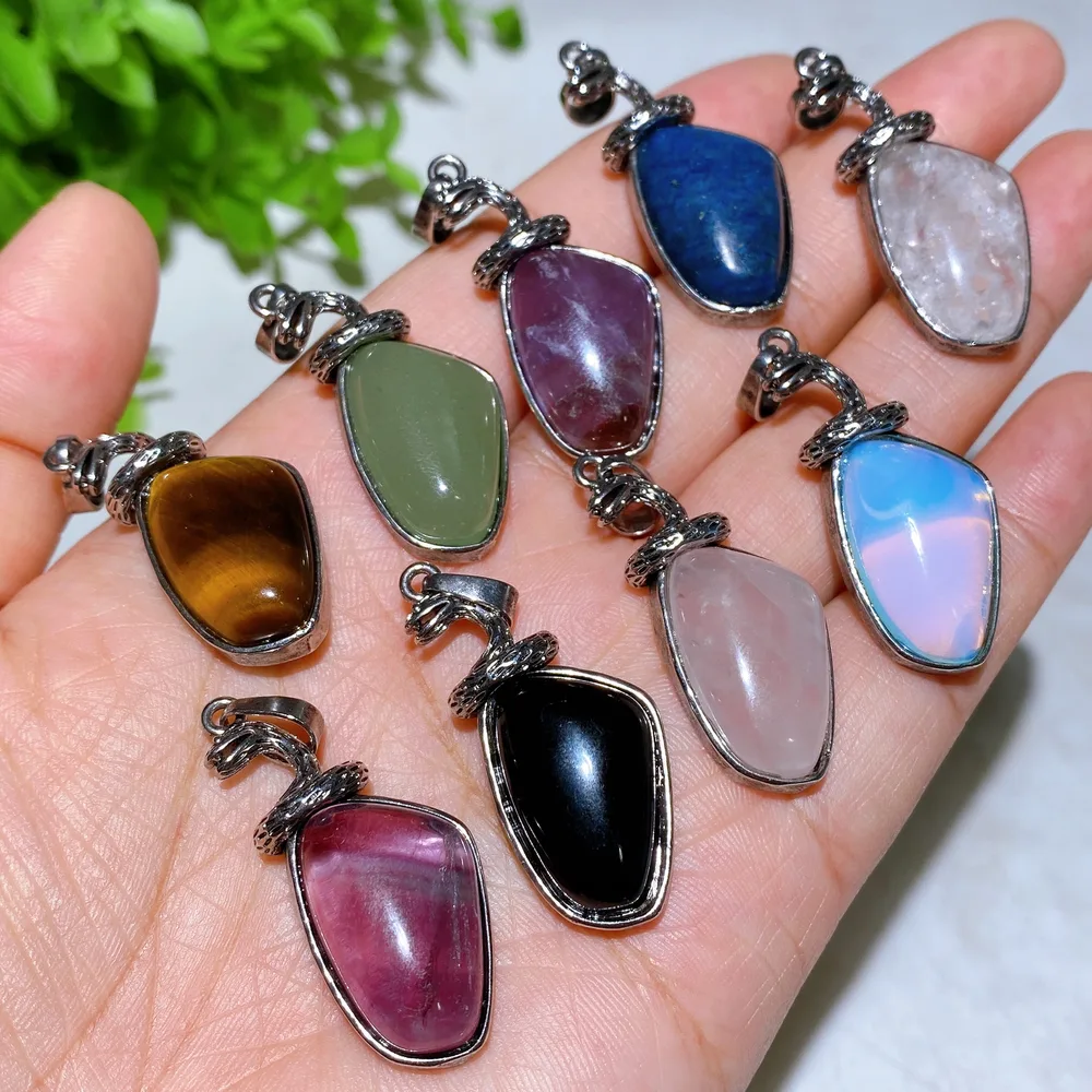 Crystal Pendant with Silver Snake Decor Crystal Healing Bulk Wholesale
