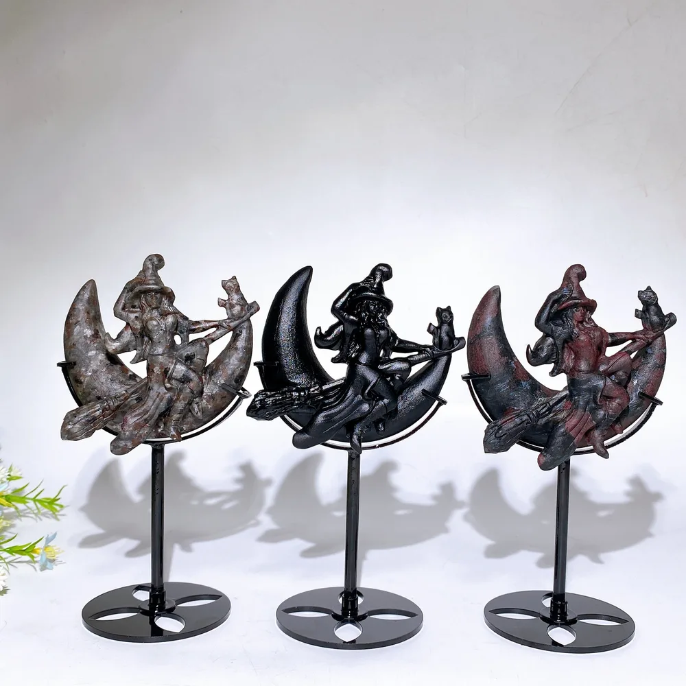 Crystal Witch Moon Carving with Stand Crystal Healing Bulk Wholesale