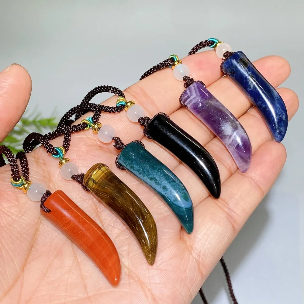 Crystal Wolf Tooth with Cord Necklace Crystal Healing Bulk Wholesale