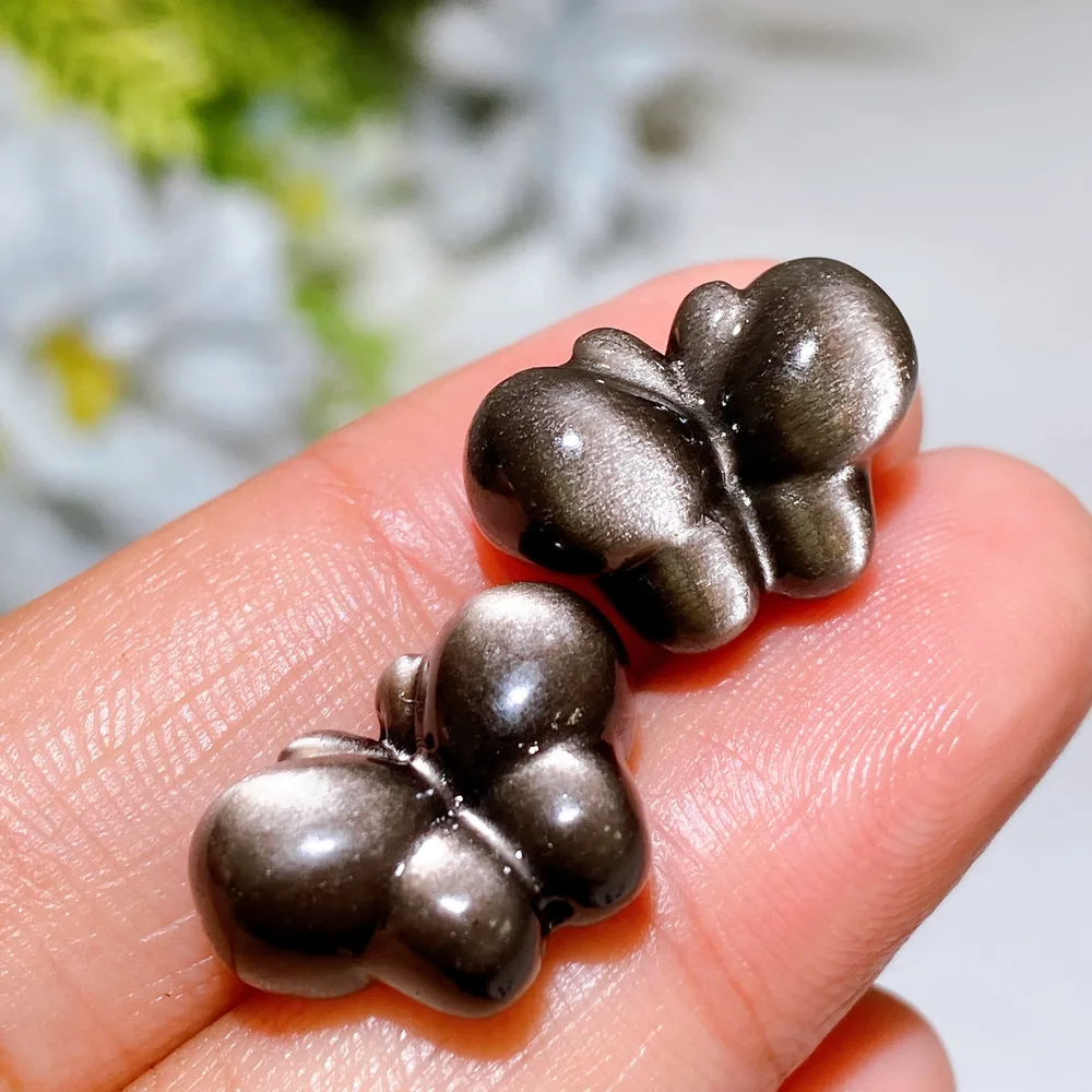 Drilled Silver Obsidian Carvings for Bracelet Necklace DIY Crystal Healing Bulk Wholesale