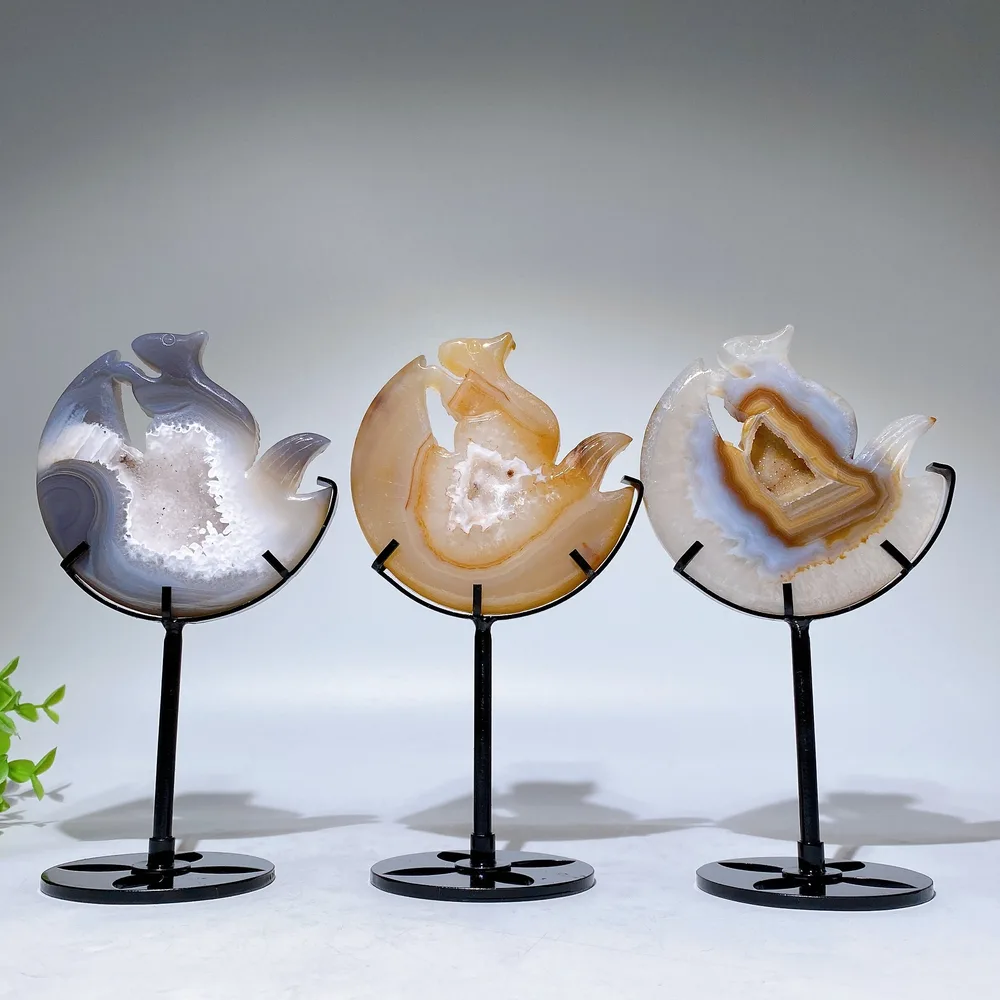 Druzy Agate Squirrel Carving with Stand Free Form Crystal Healing Bulk Wholesale