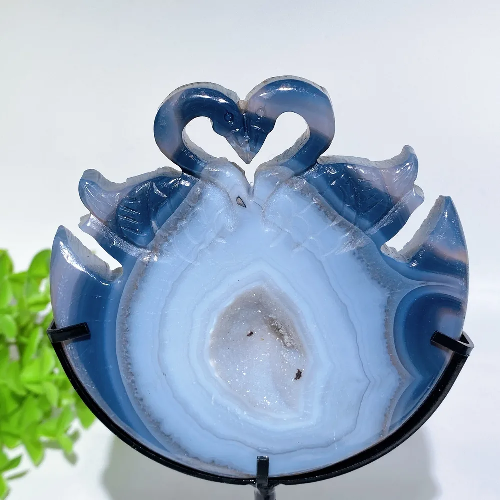 Druzy Agate Swan Carving with Stand Crystal Healing Bulk Wholesale