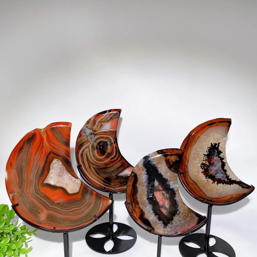 Druzy  Sardonyx Moon Carving with Stand Crystal Healing Bulk Wholesale