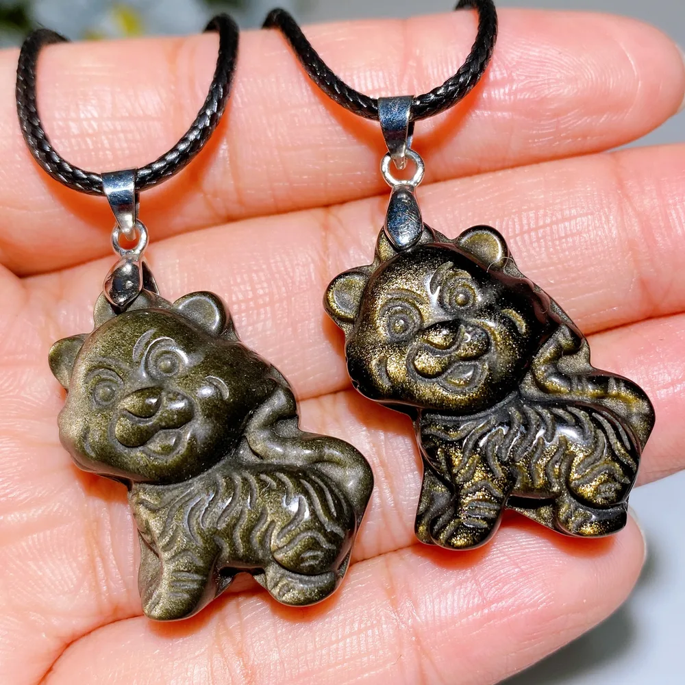 Golden Obsidian Tiger Pendant with Black Cord Crystal Healing Bulk Wholesale